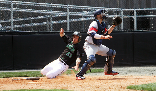 Copyright 2017; Wilmington University. All rights reserved. Photo of Mike Annone scoring a run in the opening game against Nyack on Sunday.