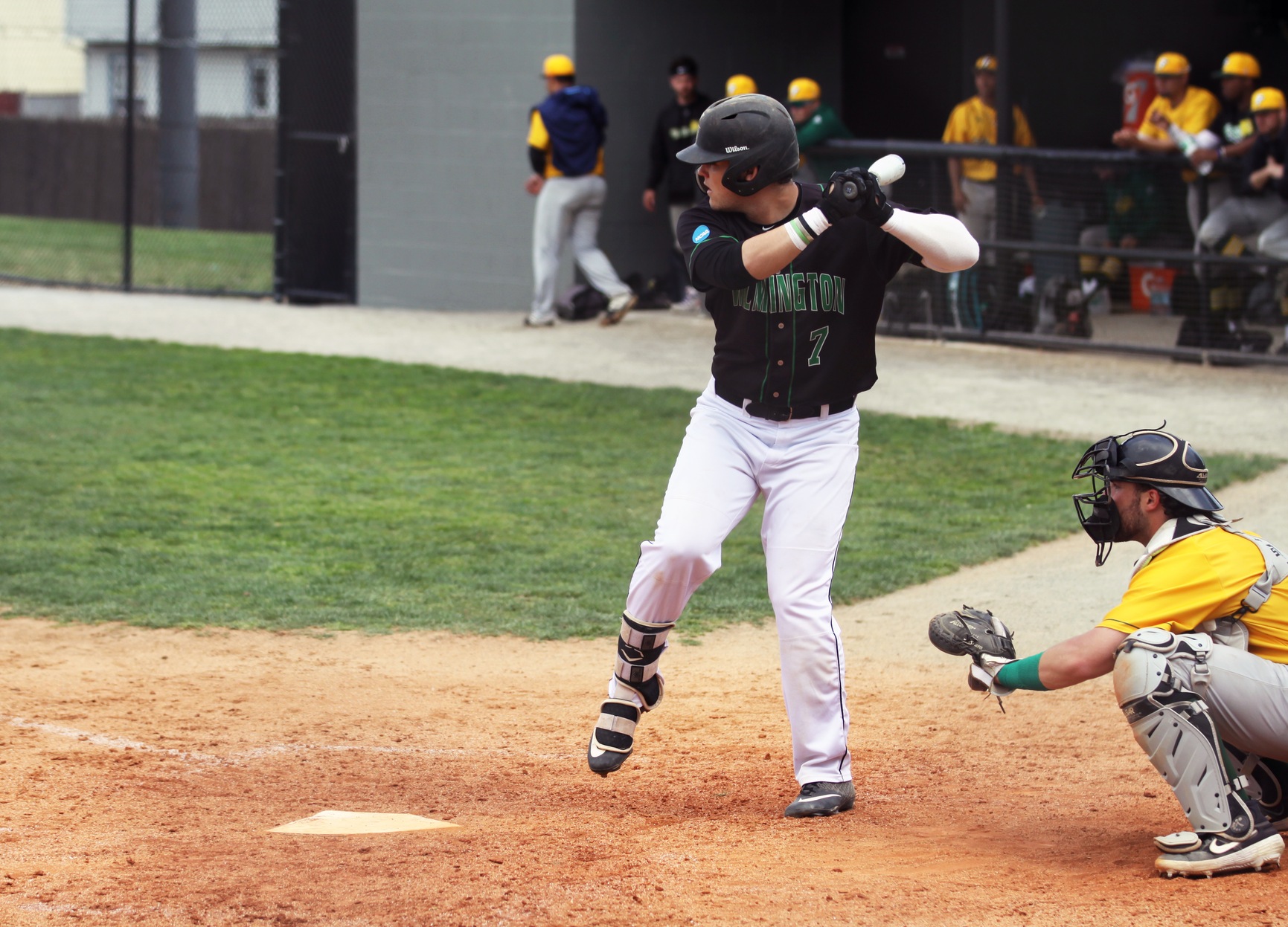 Copyright 2019; Wilmington University. All rights reserved. File photo of Kendall Small who went 4-for-6 witha double and two RBI, while pitching 3.2 innings in game two. Photo by Katlynne Tubo.