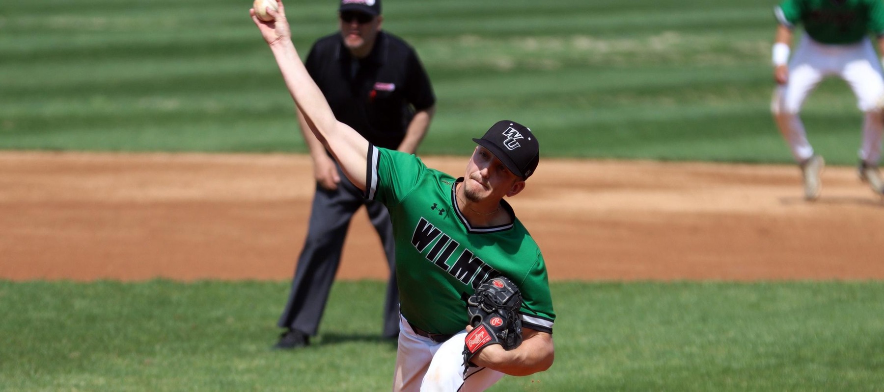 File photo of Matt Warrington who struck out 13 in a complete game shutout over Alliance. Copyright 2023; Wilmington University. All rights reserved. Photo by Dan Lauletta. April 5, 2023 vs. Bloomfield.