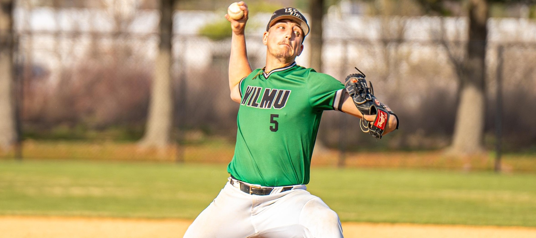File photo of Matt Warrington who struck out 10 at Holy Family. Copyright 2024; Wilmington University. All rights reserved. Photo by Giovanni Badalamenti. March 13, 2024 vs. American International.