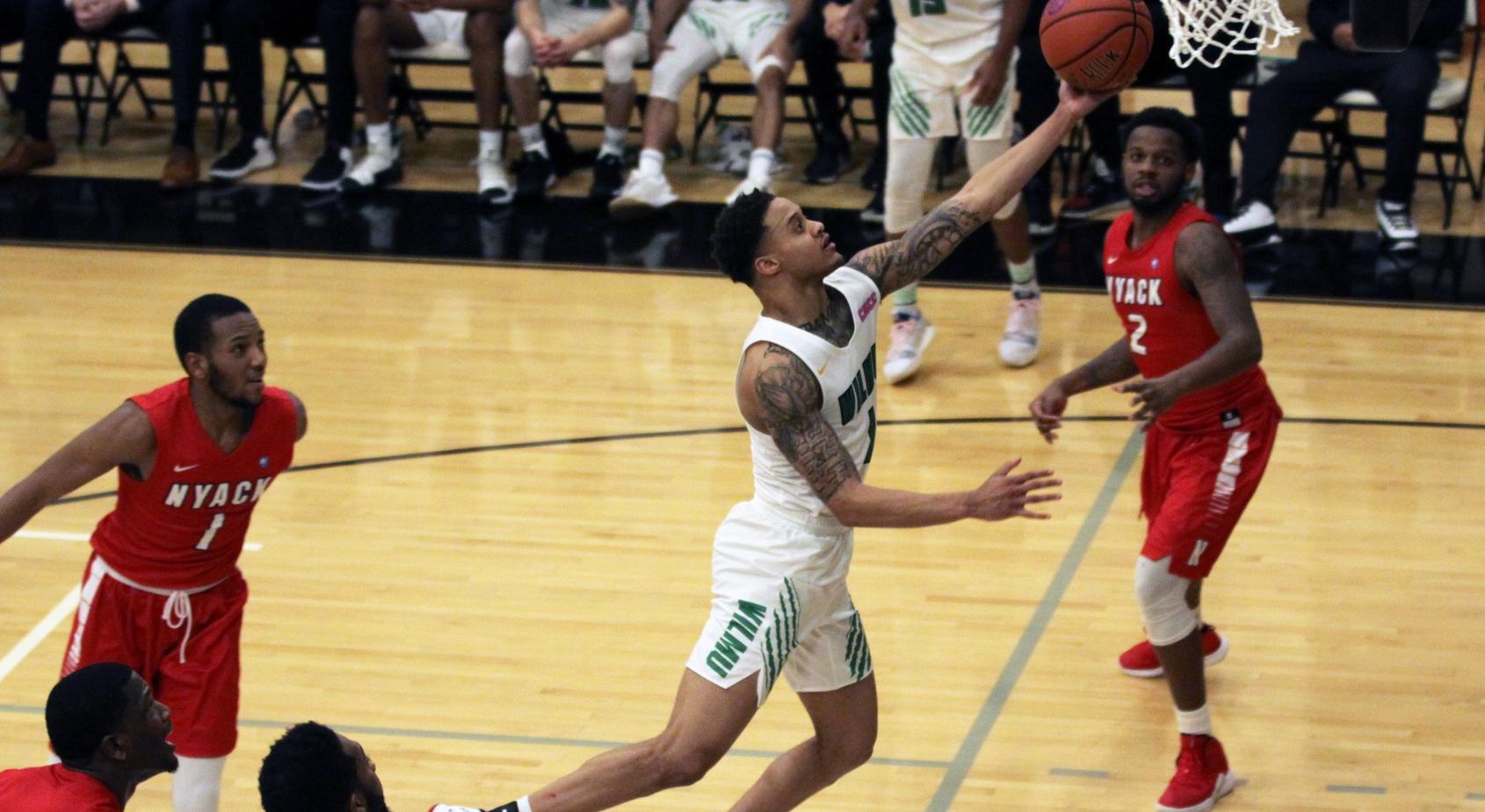 Copyright 2019; Wilmington University. All rights reserved. Photo of Jermaine Head who contributed a double-double with 19 points and 10 rebounds against Nyack. Photo by Dan Lauletta. January 5, 2019 vs. Nyack.