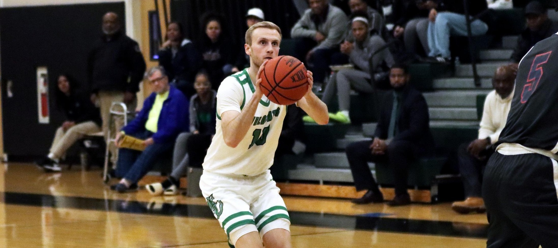 Caleb Matthews scored 17 points on 7-of-12 shooting against New Haven on Sunday. Copyright 2023; Wilmington University. All rights reserved. Photo by Dan Lauletta. February 15, 2023 vs. Queens.