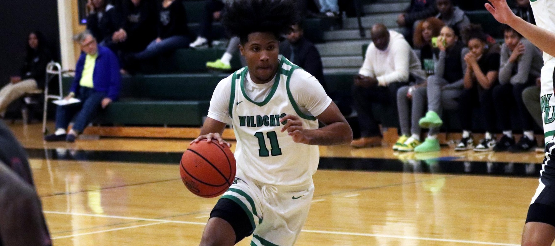 File photo of Marcus Pierce who had 11 points and 5 assists at Saint Rose in the 2023-24 season opener. Copyright 2023; Wilmington University. All rights reserved. Photo by Dan Lauletta. February 15, 2023 vs. Queens.