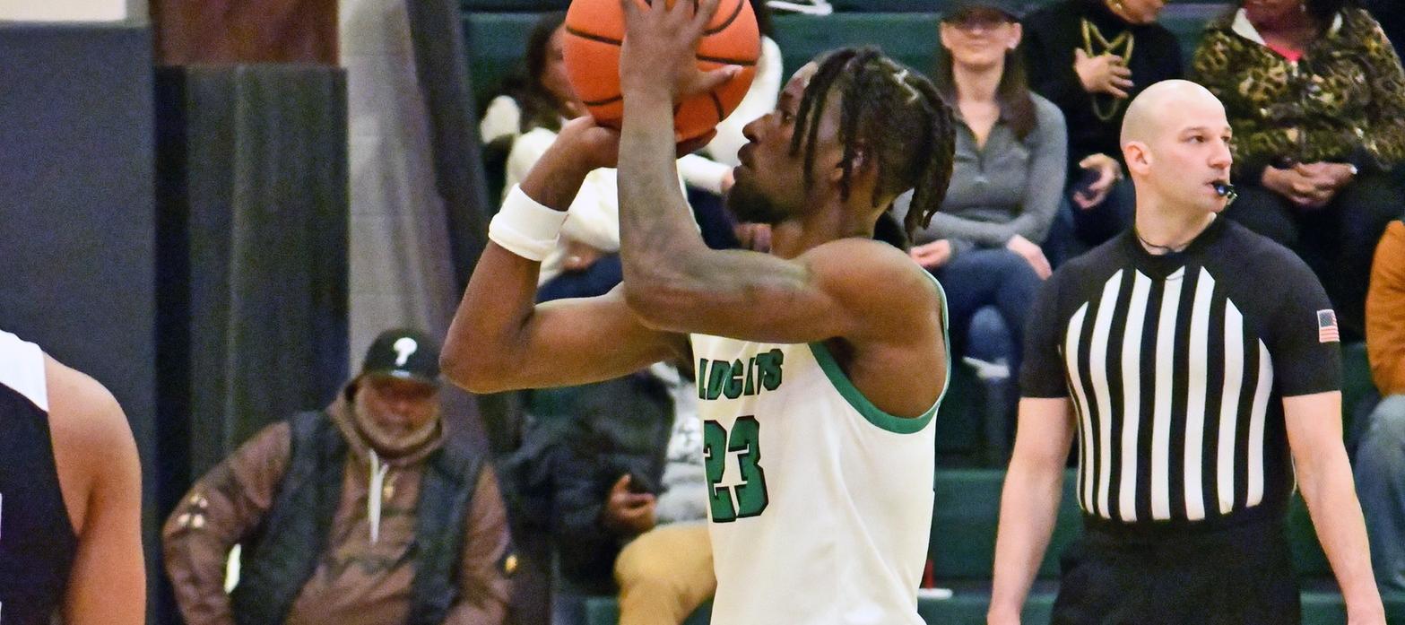 Photo of Amiri Stewart who scored 31 points, 14 of which came from the foul line against Dominican. Copyright 2024; Wilmington University. All rights reserved. Photo by Alea Javorowsky. February 17, 2024 vs. Dominican.
