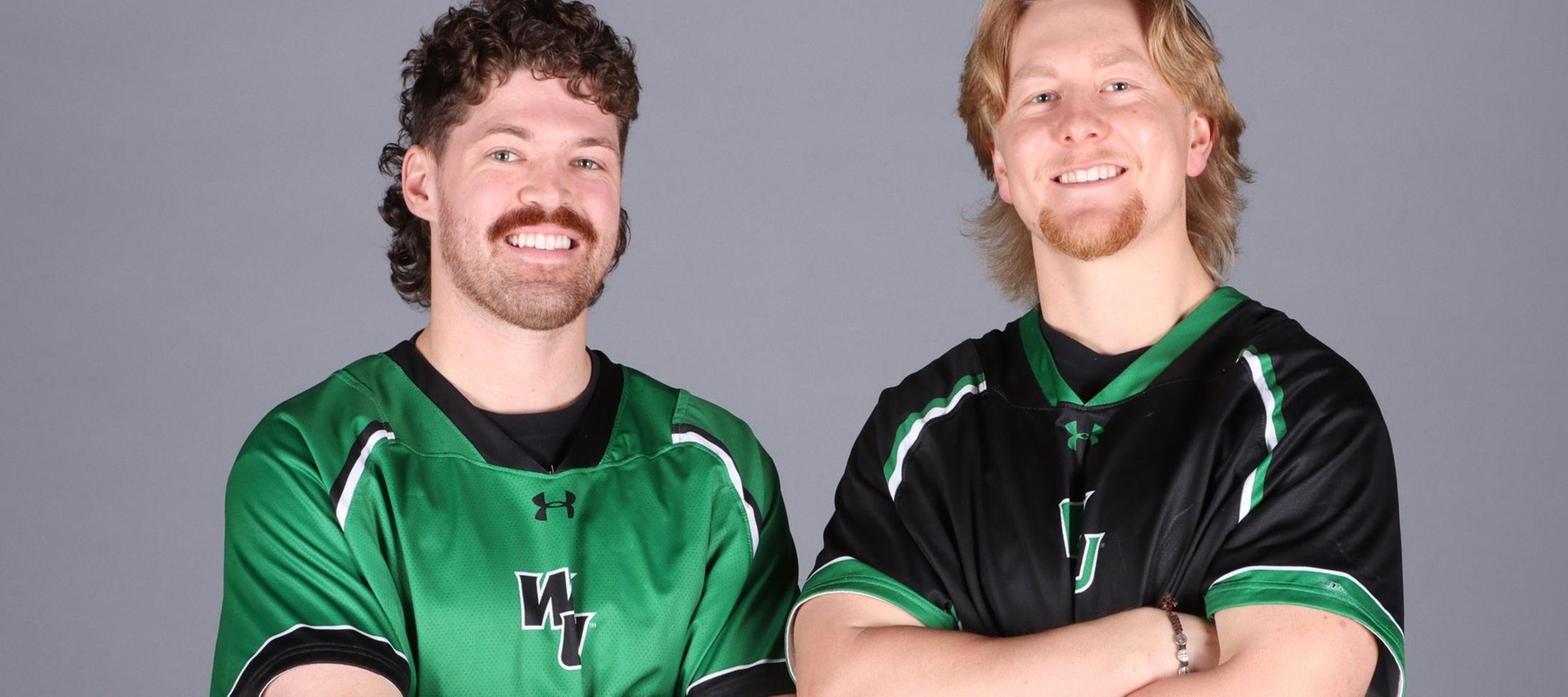 Photo of Jake Herm (L) who had two assists and Logan Stinson (R) who had two goals and two assists at Pace. Copyright 2024; Wilmington University. All rights reserved. Photo by Dan Lauletta.