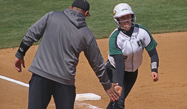 Copyright 2017; Wilmington University. All rights reserved. Photo of Whitney DeMora rounding third on her three-run home run in game two, taken by Frank Stallworth.