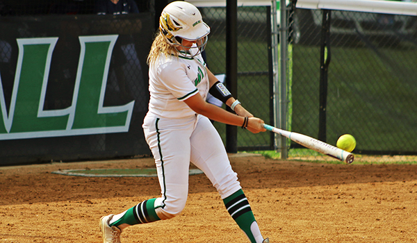 Copyright 2017; Wilmington University. All rights reserved. Photo of Kaitlyn Slater's two-run double in game one against Goldey-Beacom, taken by Frank Stallworth.