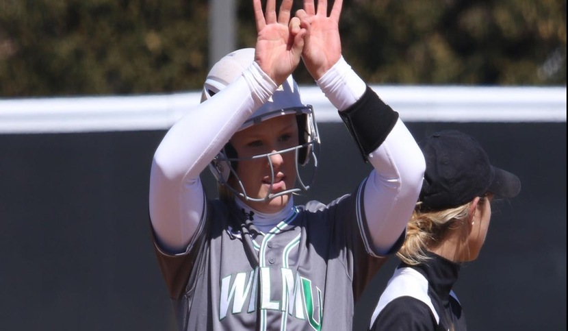 Copyright 2018; Wilmington University. All rights reserved. File photo of Makayla McCarthy who improved to 15-8 in the circle and hit two home runs at Georgian Court on Thursday. Photo by Frank Stallworth. March 18, 2018 vs. Adelphi. Game 1.
