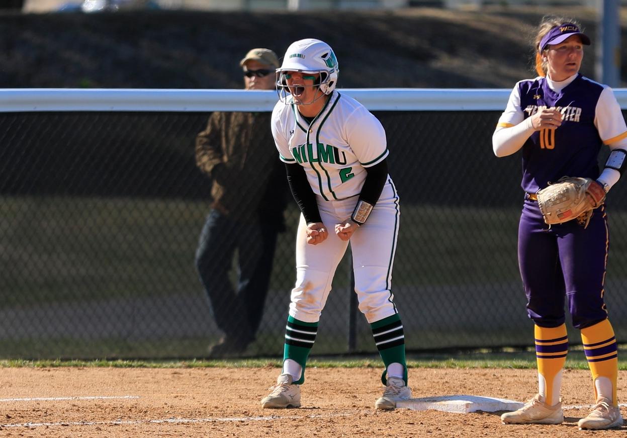 Copyright 2019; Wilmington University. All rights reserved. File photo of Lauren Lopez who doubled in the winning run in the top of the seventh in game two at Bloomfield. Photo by Chris Vitale. March 26, 2019 vs. West Chester.