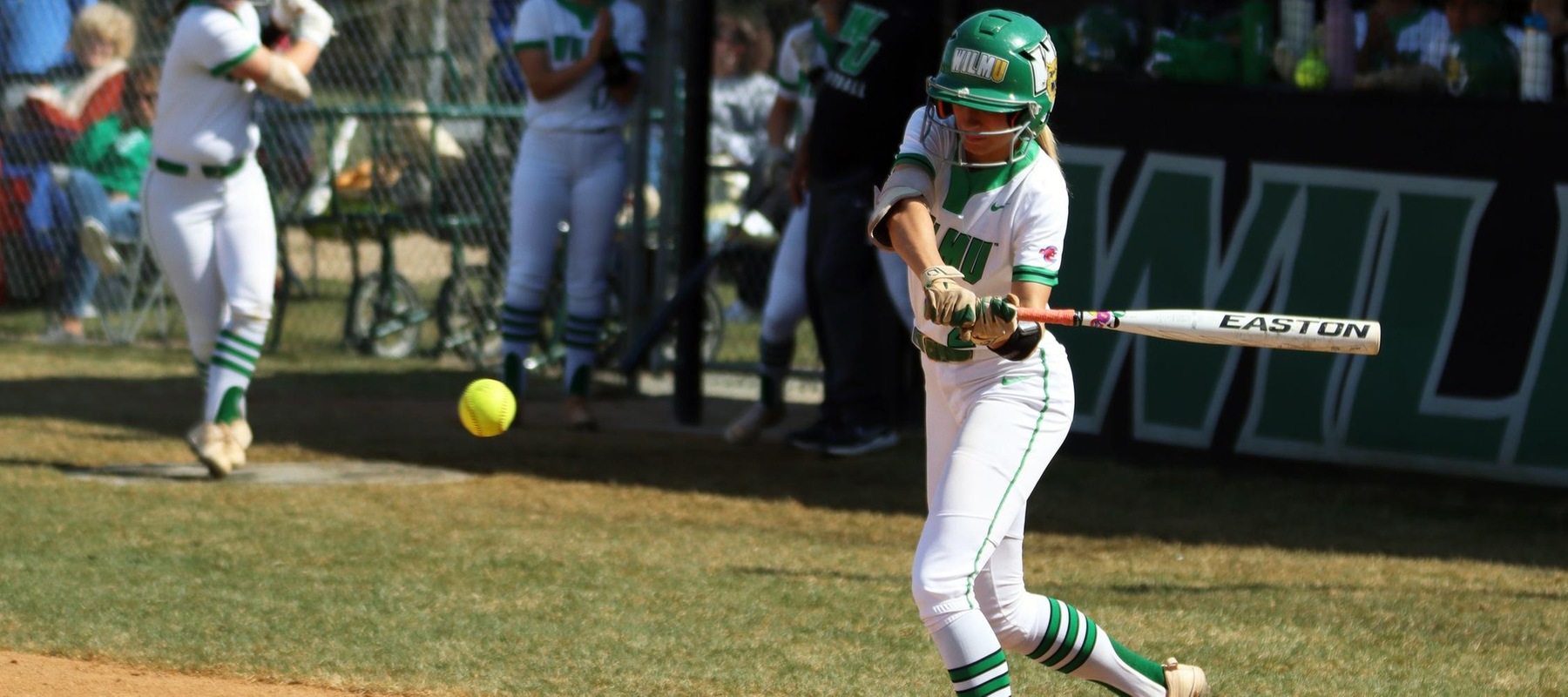 Lexi Moore went 5-for-8 with a homer, 4 RBI, and 3 runs scored in the doubleheader at Post. Copyright 2023; Wilmington University. All rights reserved. Photo by Dan Lauletta. March 22, 2023 vs. West Chester.