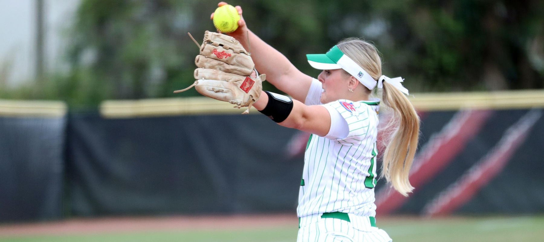Photo of Kylee Gunkel who tossed a complete game, four-hitter in the 2-1 win at Florida Tech. Copyright 2024; Wilmington University. All rights reserved. Photo by Erin Harvey. March 5, 2024 at Florida Tech.