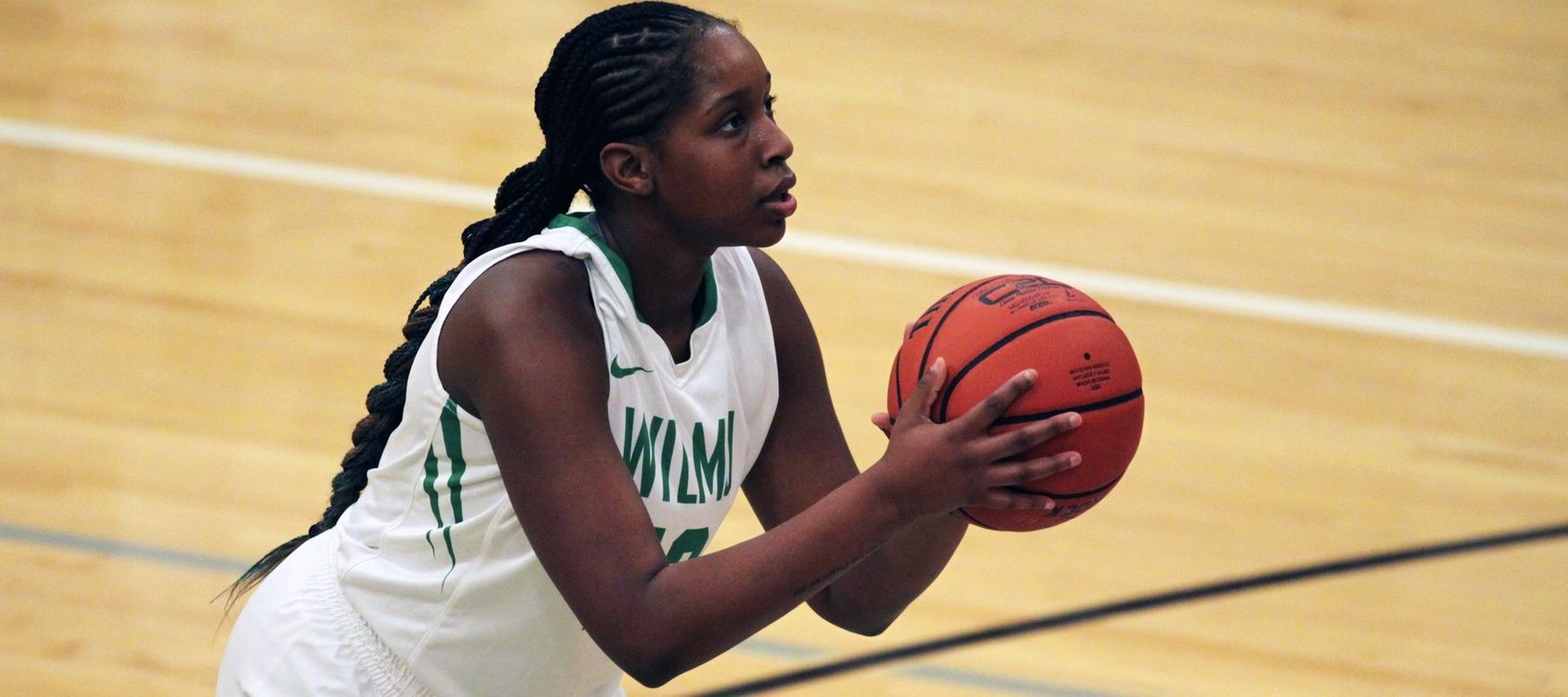 Copyright 2019; Wilmington University. All rights reserved. File photo of Nyree Grant who led the team with 11 points at No. 11 USciences. Photo by Dan Lauletta. January 5, 2019 vs. Nyack College.