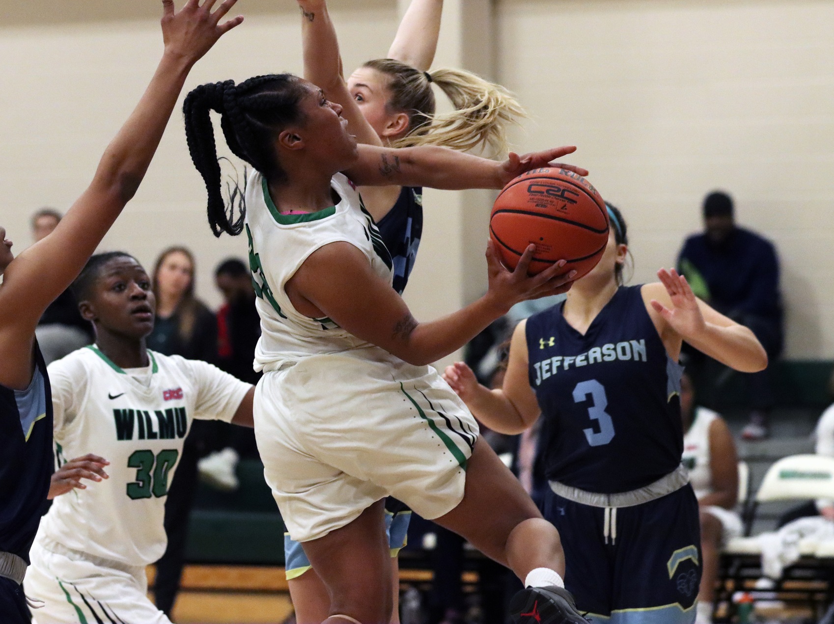 Photo of LaShyra Williams who secured a double-double with 24 points and 10 rebounds. Copyright 2020; Wilmington University. All rights reserved. Photo by Laura Gil. February 12, 2020 vs. Jefferson.