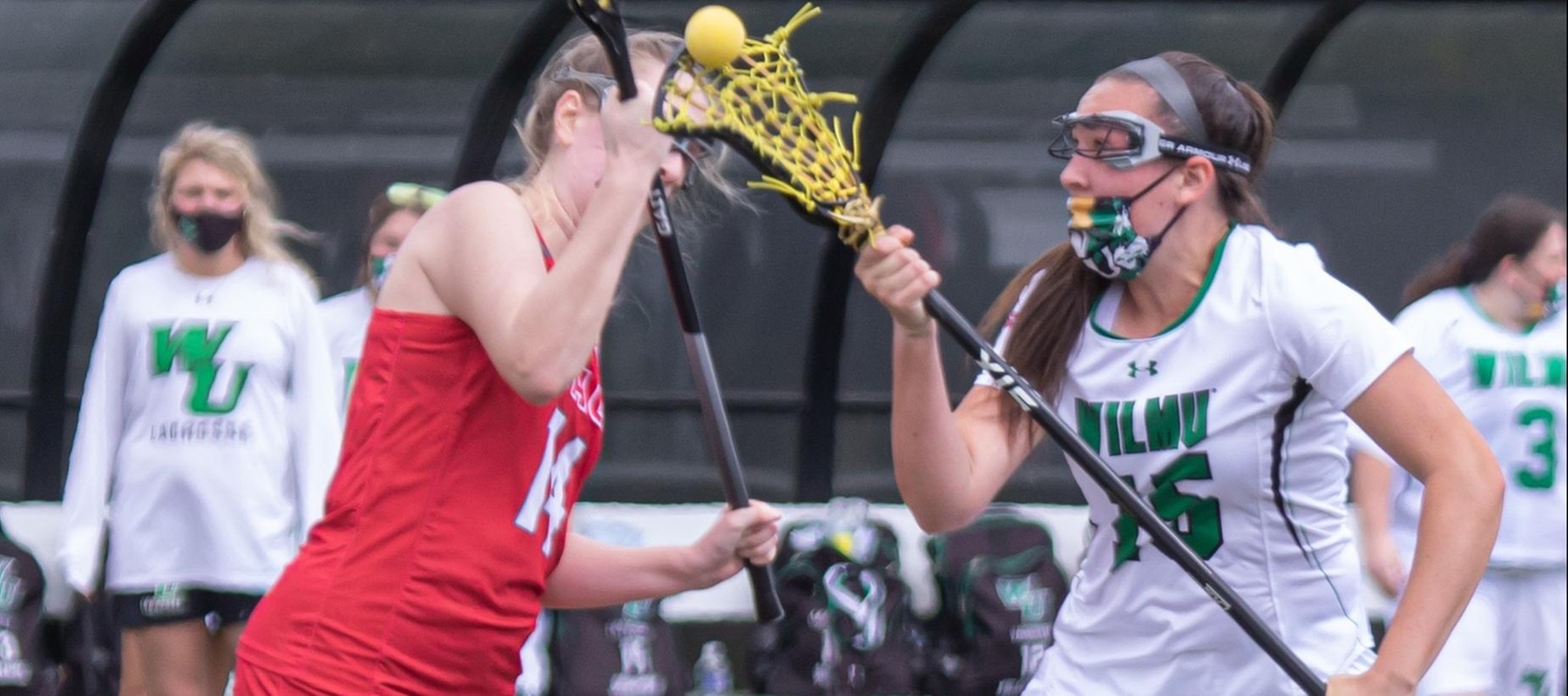 File photo of Brooke Siebert who set a program record with 17 draw controls and broke the 200 career mark on Saturday at Caldwell. Copyright 2021; Wilmington University. All rights reserved. Photo by Stephen Duncan. April 17, 2021 vs. Nyack.