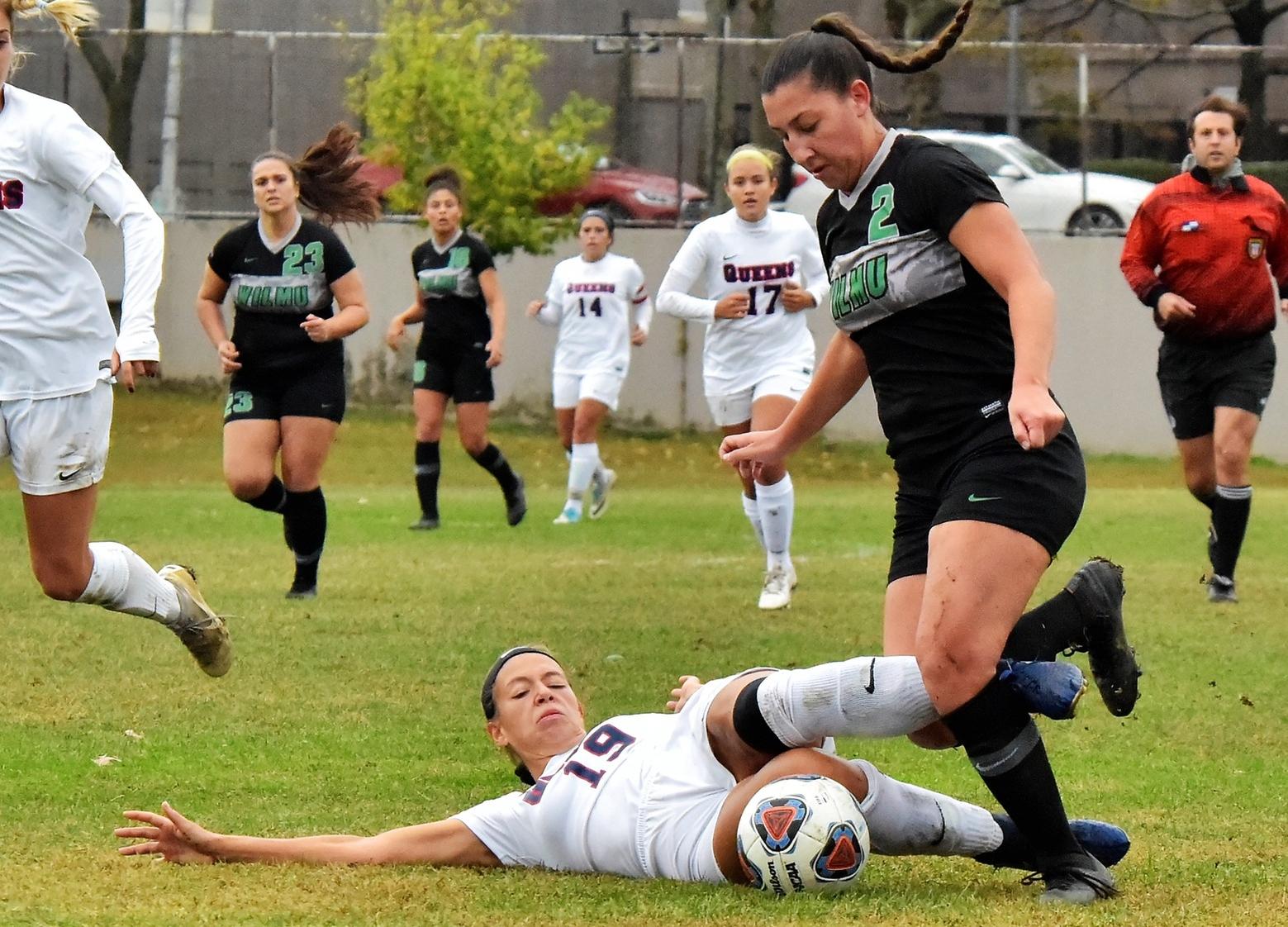 Photo of Emily Navarrete who scored at Queens. Copyright 2019; Wilmington University. All rights reserved. Photo by James Jones. October 9, 2019 at Queens.