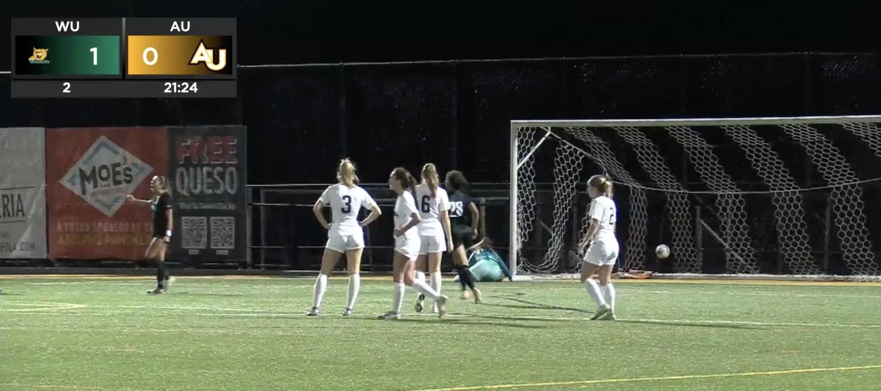 Manuel Restrepo buries her penalty to put the Wildcats up, 2-0, in the season opening win at Adelphi.