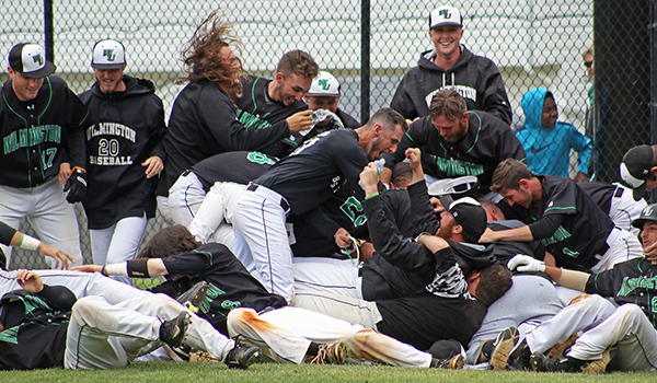 Copyright 2017; Wilmington University. All rights reserved. Photo of the walk-off celebration on Saturday, taken by Frank Stallworth.
