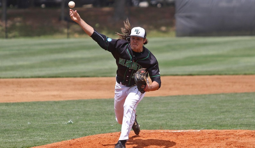 Copyright 2017; Wilmington University. All Rights reserved. File photo of Chuck Delagol who picked up eight strikeouts in five innings on Saturday. Photo by Frank Stallworth. May 3, 2017 vs. Felician.
