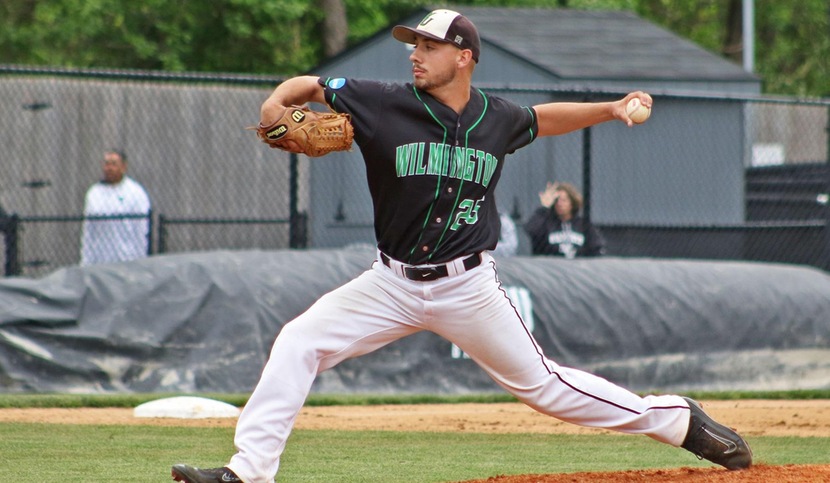 Copyright 2017: Wilmington University. All rights reserved. File photo of Zach Rumford who went 7.1 strong innings against Adelphi. Photo by Frank Stallworth. May 6, 2017.