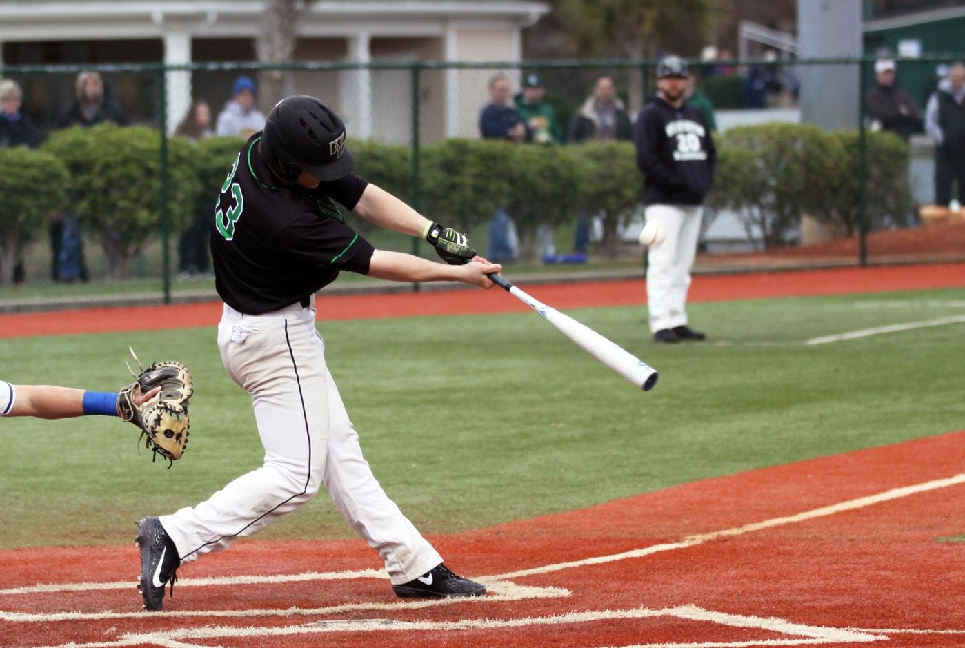 Copyright 2019; Wilmington University. All rights reserved. File photo of Eddie Nevins who had two home run on the day, collecting eight RBI in the doubleheader against Bloomfield. Photo by Dan Lauletta. February 22, 2019 vs. New Haven at Myrtle Beach, S.C.