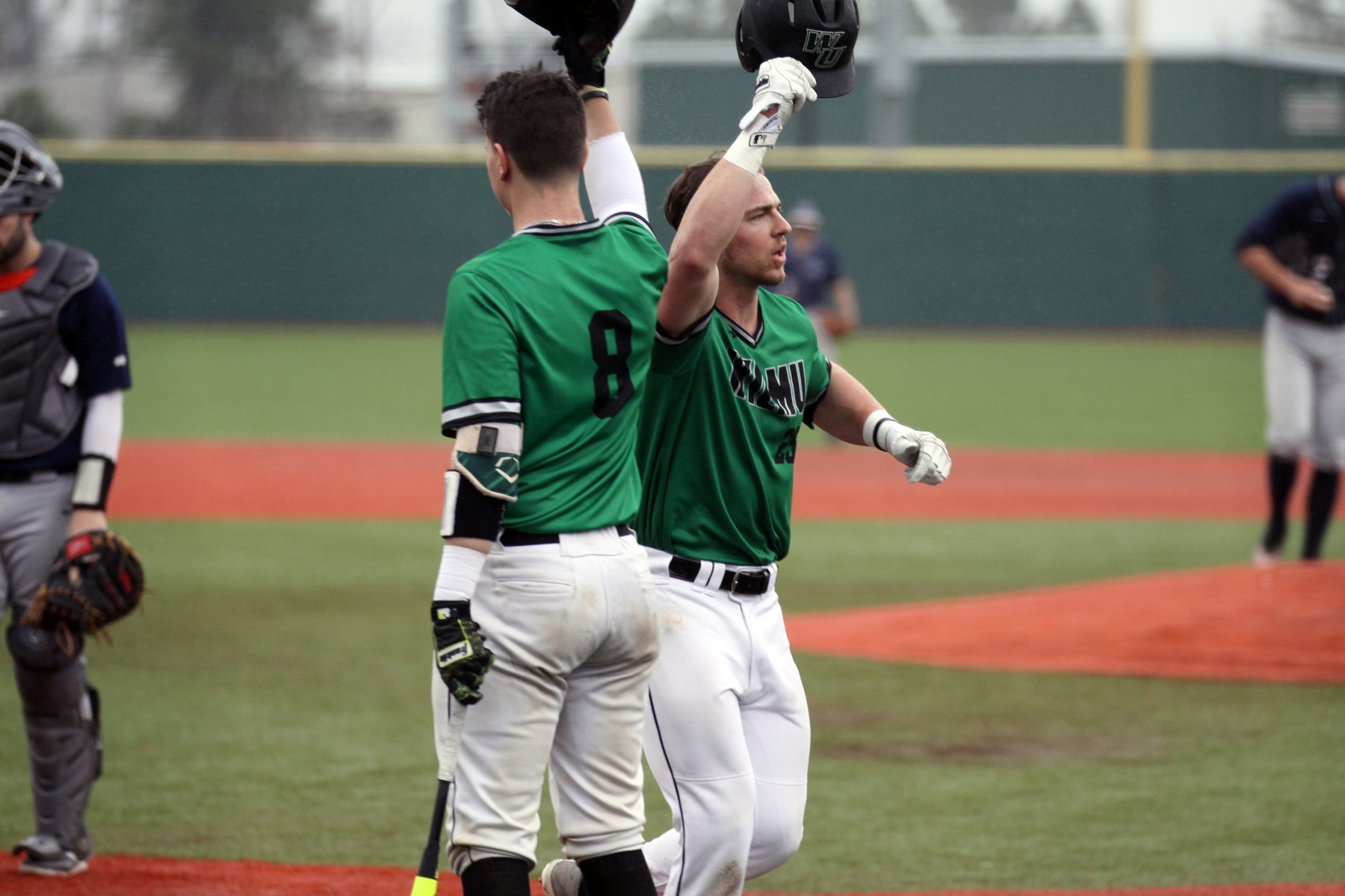 Copyright 2019; Wilmington University. All rights reserved. File photo of Luke Johnson following a home run in Myrtle Beach. Photo by Dan Lauletta. February 24, 2019 vs. Molloy at Myrtle Beach, S.C.