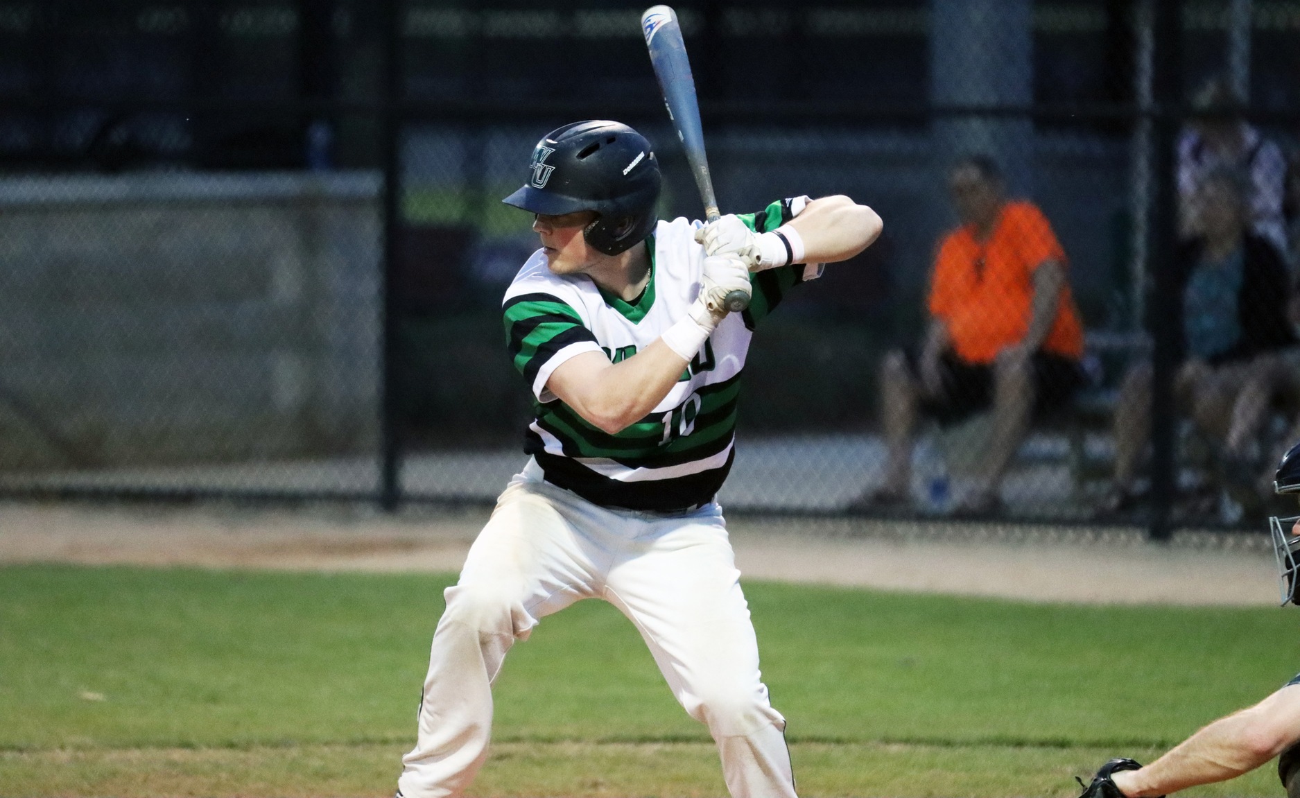 Photo of Dan Hyatt who batted 3-for-5 with two doubles and two RBI against St. Cloud State. Copyright 2020; Wilmington University. All rights reserved. Photo by Dan Lauletta. March 5, 2020 vs. St. Cloud State at the Lake Myrtle Sports Complex.