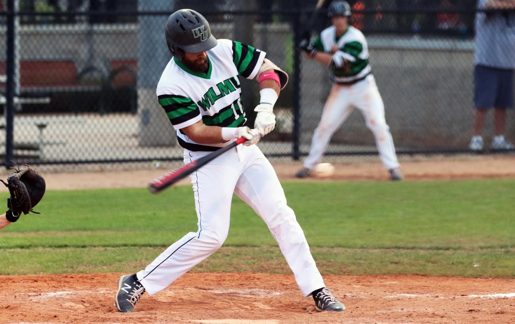 File photo of Brooks Ryan who went 4-for-5 at Shippensburg. Copyright 2020; Wilmington University. All rights reserved. Photo by Dan Lauletta. March 5, 2020 vs. St. Cloud State at Lake Myrtle Sports Complex in Auburndale, Fla.
