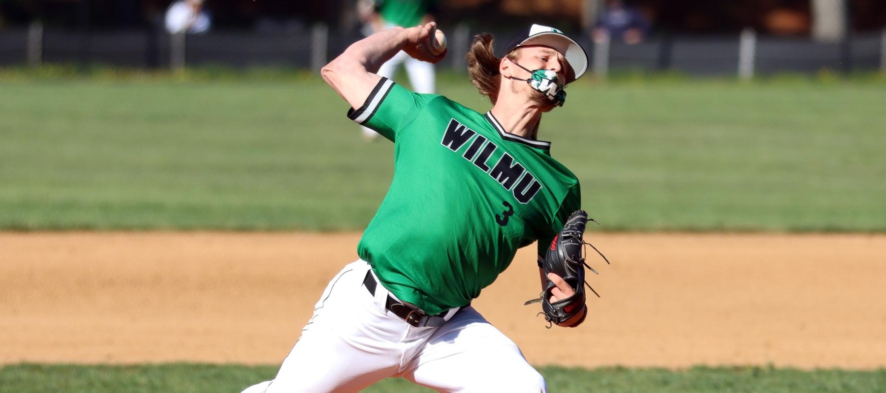 File photo of Ryan Sandberg who threw a complete game in game one at Caldwell. Copyright 2021; Wilmington University. All rights reserved. Photo by Dan Lauletta. April 13, 2021 vs. Nyack at Wilson Field.