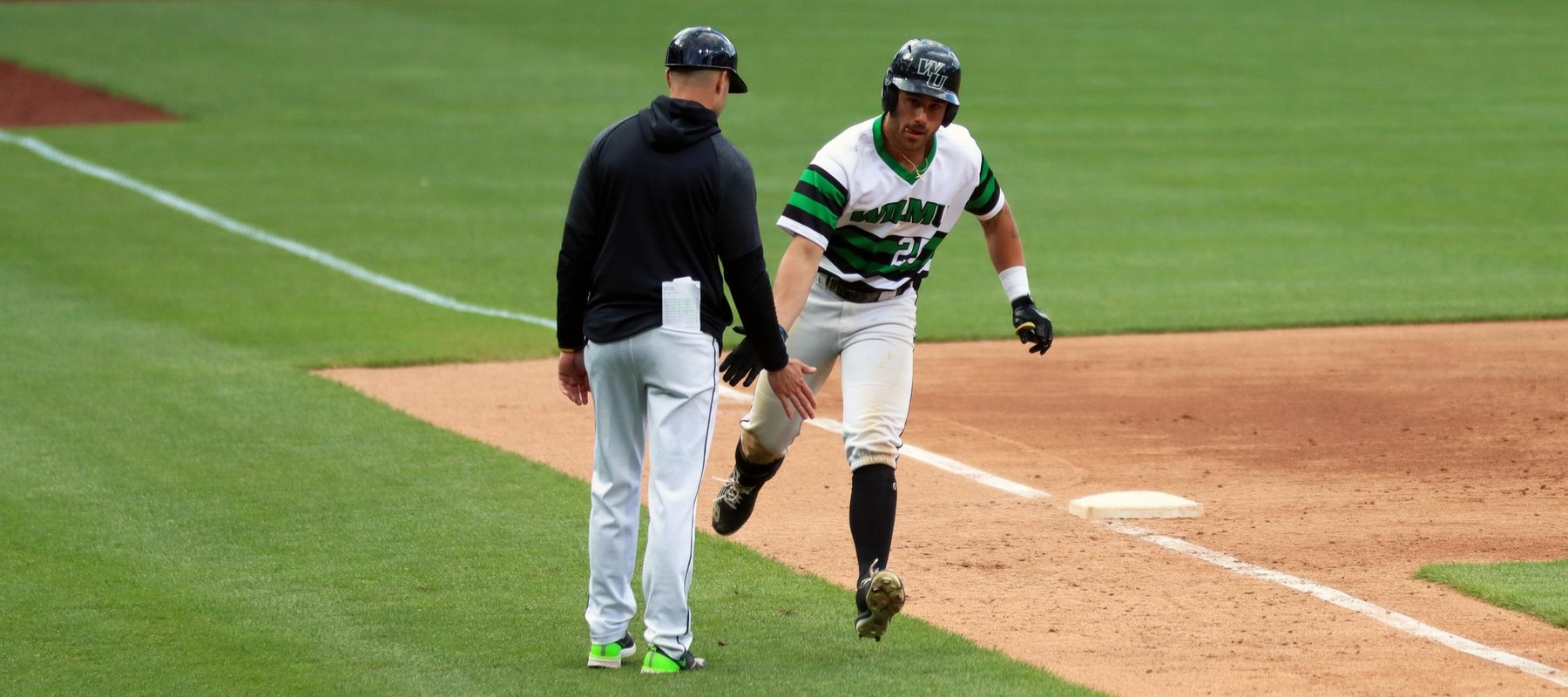 Photo of John Mead rounding the bases after his home run against West Chester at Citizens Bank Park. Copyright 2022; Wilmington University. All rights reserved. Photo by Dan Lauletta. April 19, 2022 vs. West Chester in Bill Giles Invitational at Citizens Banks Park.