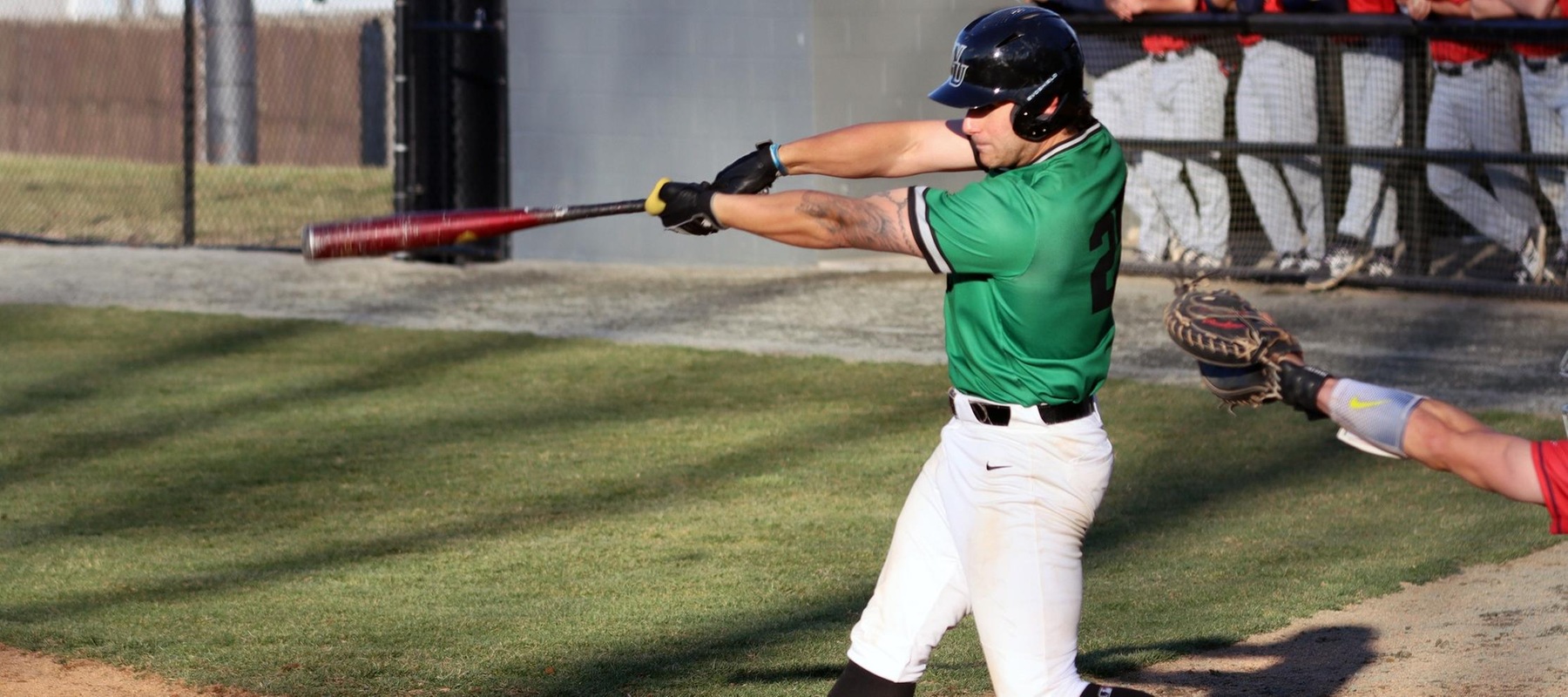 File photo of John Mead who hit a two-run homer and a go-ahead two-run double in the seventh in game two at Jefferson. Copyright 2022; Wilmington University. All rights reserved. Photo by Erin Harvey. March 15, 2022 vs. Shippensburg