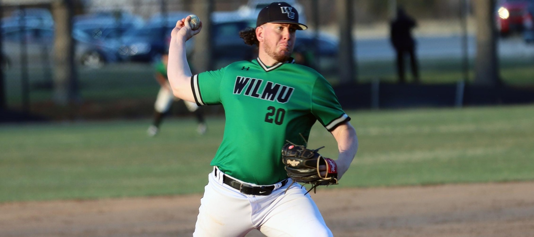 File photo of AJ Stento who picked up his 7th save of the year in game two at Felician. Copyright 2022; Wilmington University. All rights reserved. Photo by Erin Harvey. March 15, 2022 vs. Shippensburg