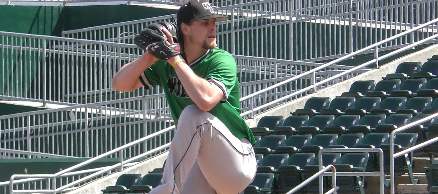 Photo of Ryan Sandberg who struck out 10 in a complete game shutout on Monday. Copyright 2022; Wilmington University. All rights reserved. Photo by Ric Edevane (College of Technology). April 4, 2022 at Nyack.