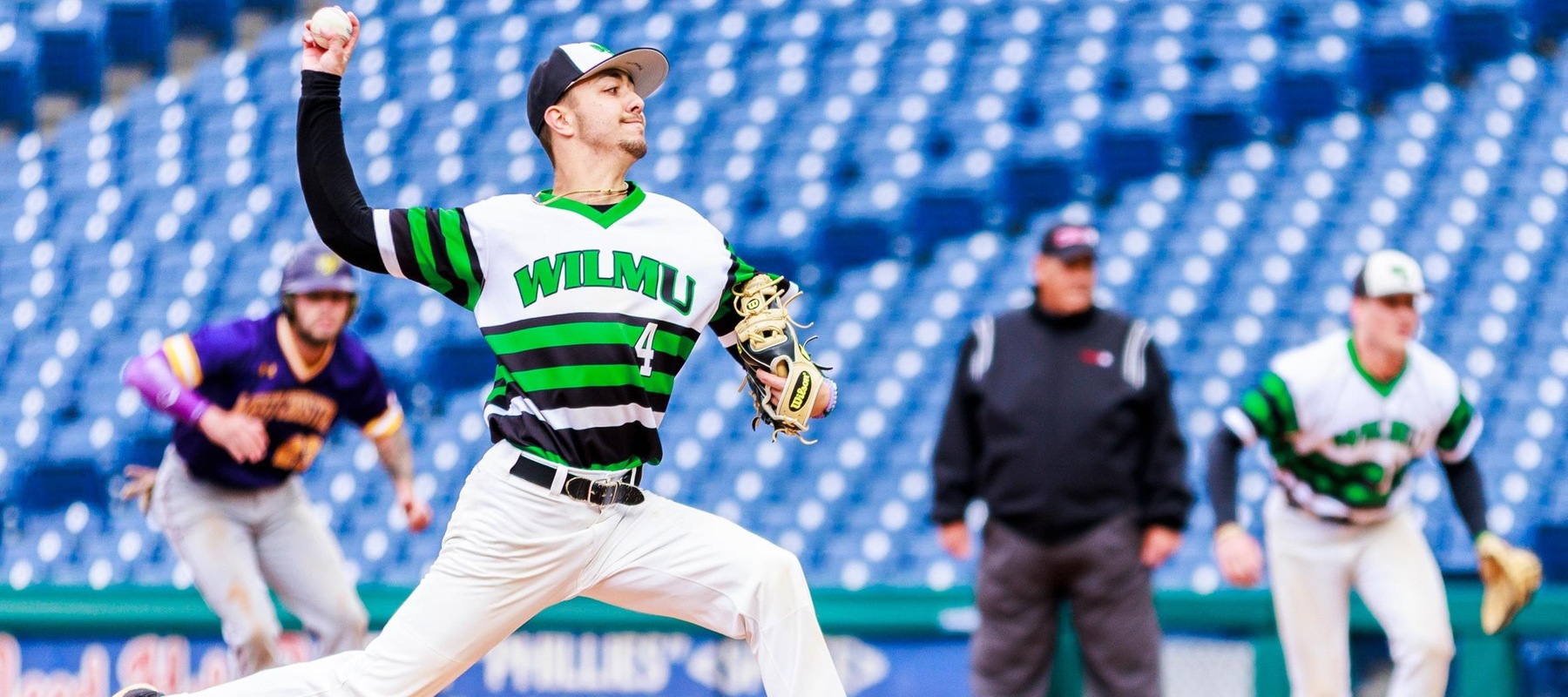File photo of Kyle Maxwell who tossed a complete game shutout against Post in the CACC Tournament. Copyright 2022; Wilmington University. All rights reserved. Photo by Chris Vitale. April 19, 2022 vs. West Chester at Citizens Bank Park.