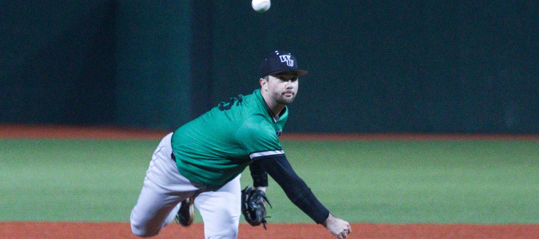 File photo of Steve Schenning who pitched three scoreless innings in relief to earn the win against Mansfield. Copyright 2024; Wilmington University. All rights reserved. Photo by Trudy Spence. February 23, 2024 vs. Franklin Pierce in Myrtle Beach, S.C.
