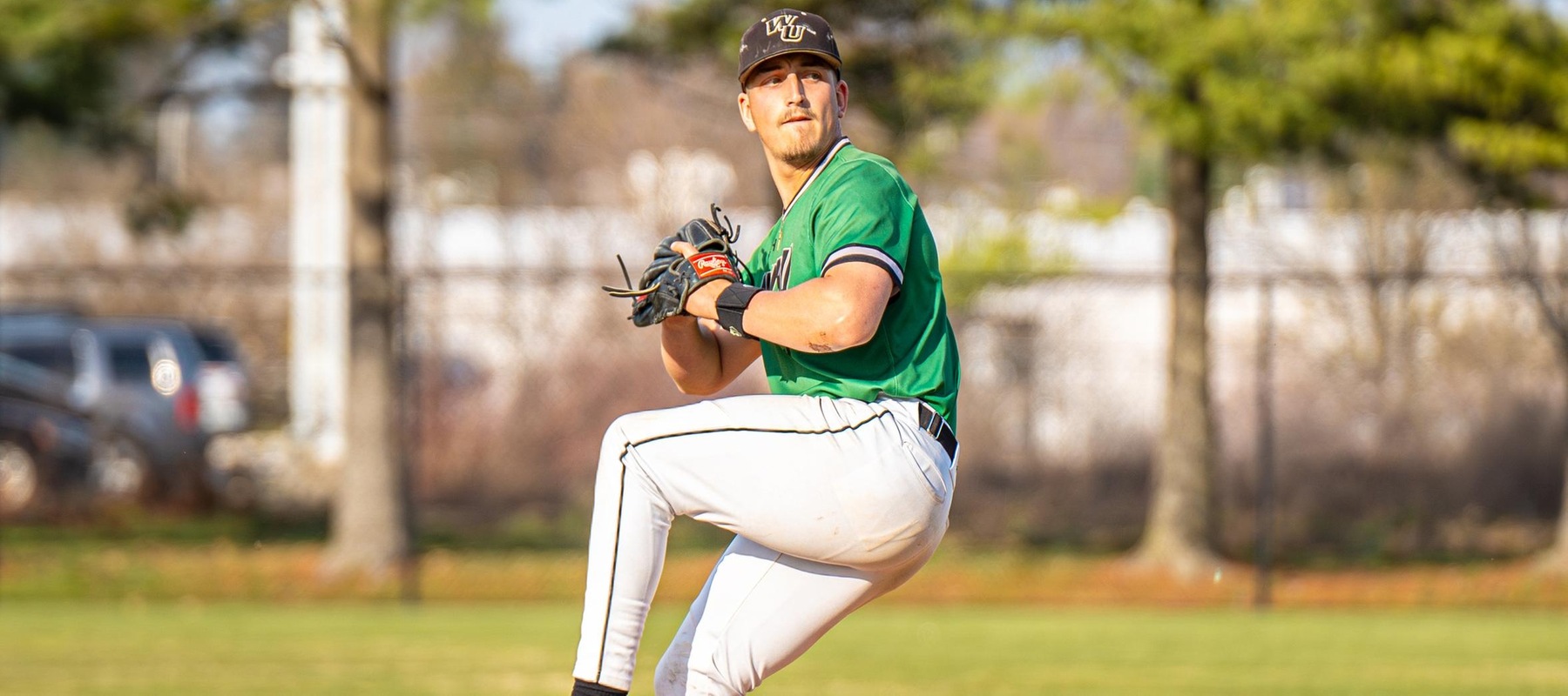 File photo of Matt Warrington who improved to 5-2 with 8 strong innings against Jefferson. Copyright 2024; Wilmington University. All rights reserved. Photo by Giovanni Badalamenti. March 13, 2024 vs. American International.