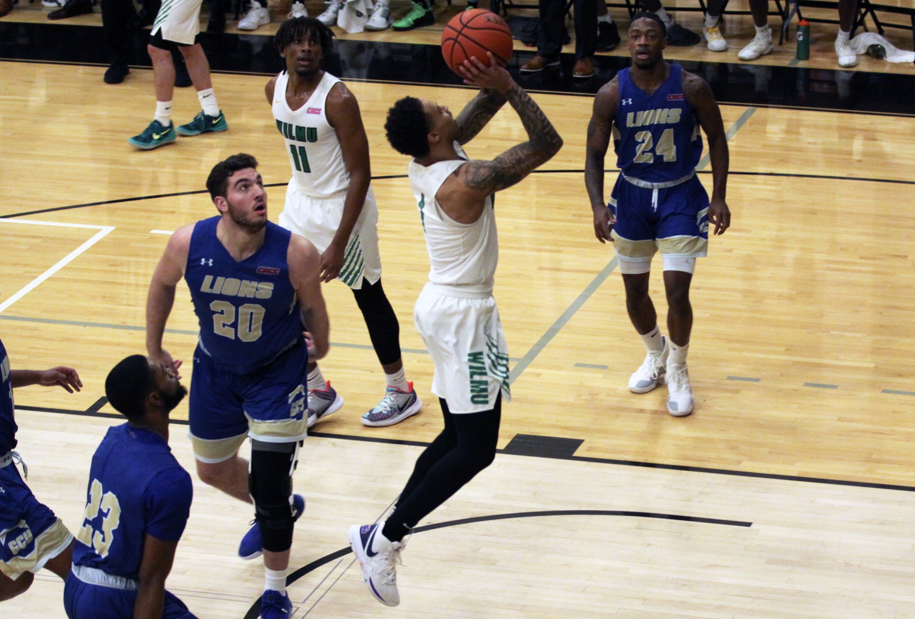 Photo of Jermaine Head who led the Wildcats with 32 points while adding six rebounds and six assists. Copyright 2020; Wilmington University. All rights reserved. Photo by Dan Lauletta. January 8, 2020 vs. Georgian Court.