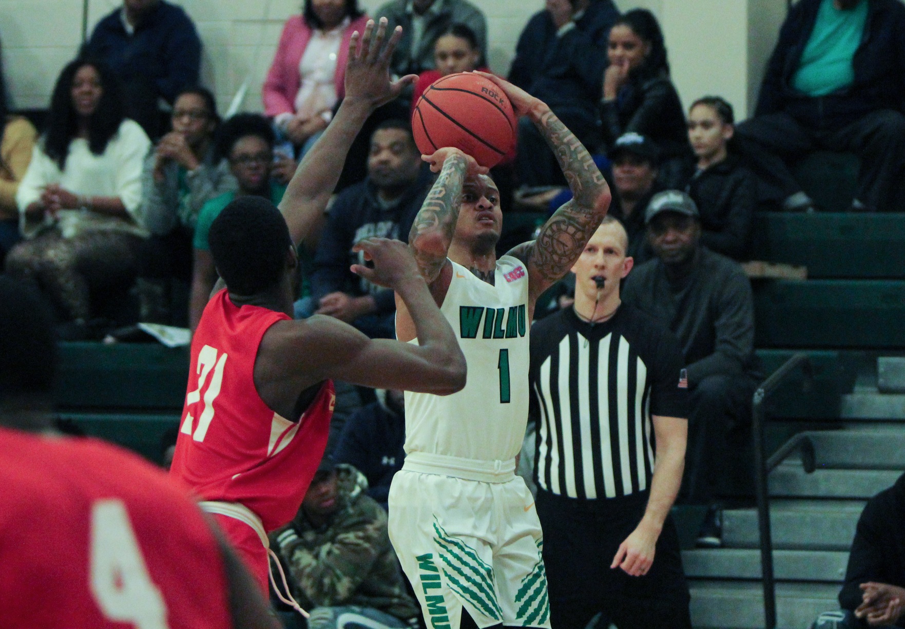 Photo of Jermaine Head who scored 34 points and added 10 assists against Chestnut Hill. Copyright 2020; Wilmington University. All rights reserved. Photo by Samantha Kelley. February 4, 2020 vs. Chestnut Hill.