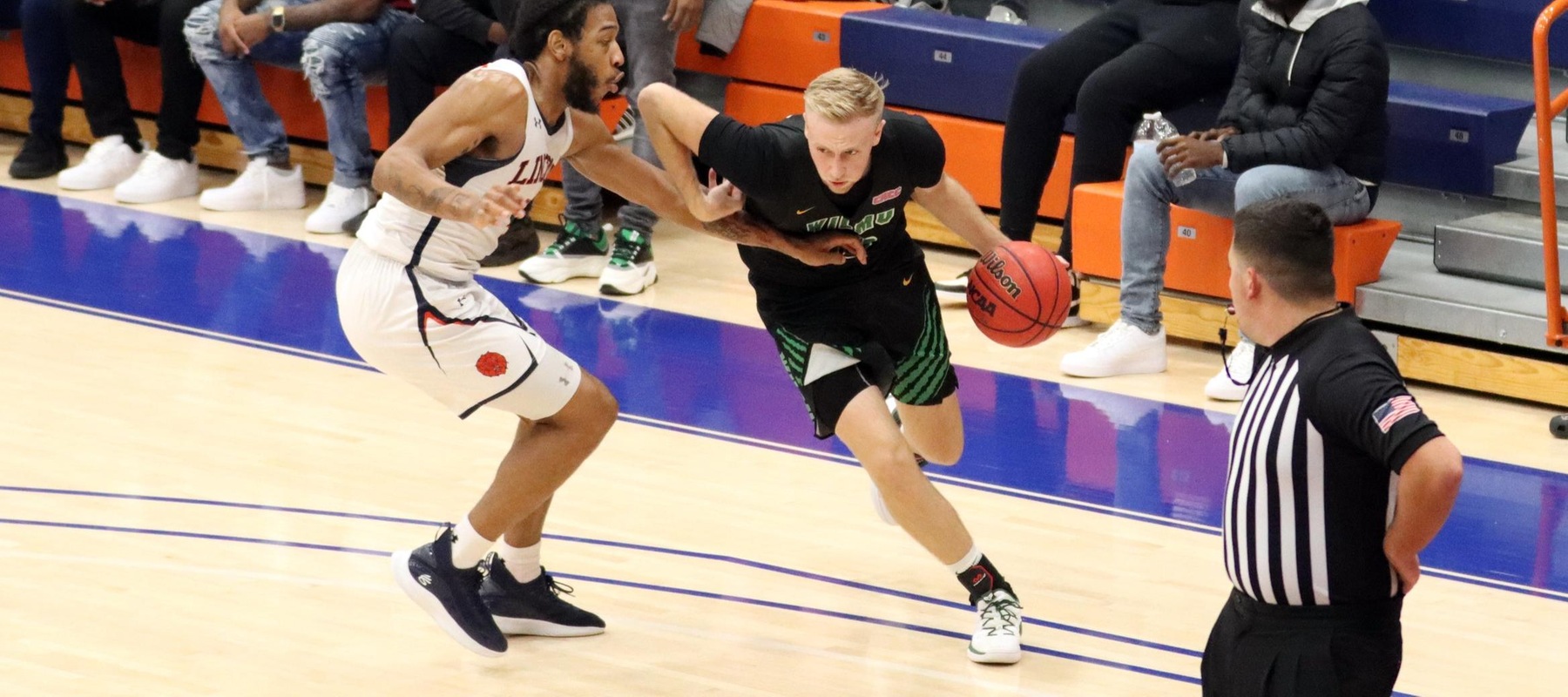 Photo of Caleb Matthews who led the Wildcats with 14 points off the bench at Lincoln. Copyright 2021; Wilmington University. All rights reserved. Photo by Dan Lauletta. December 9 at Lincoln University (Pa.).