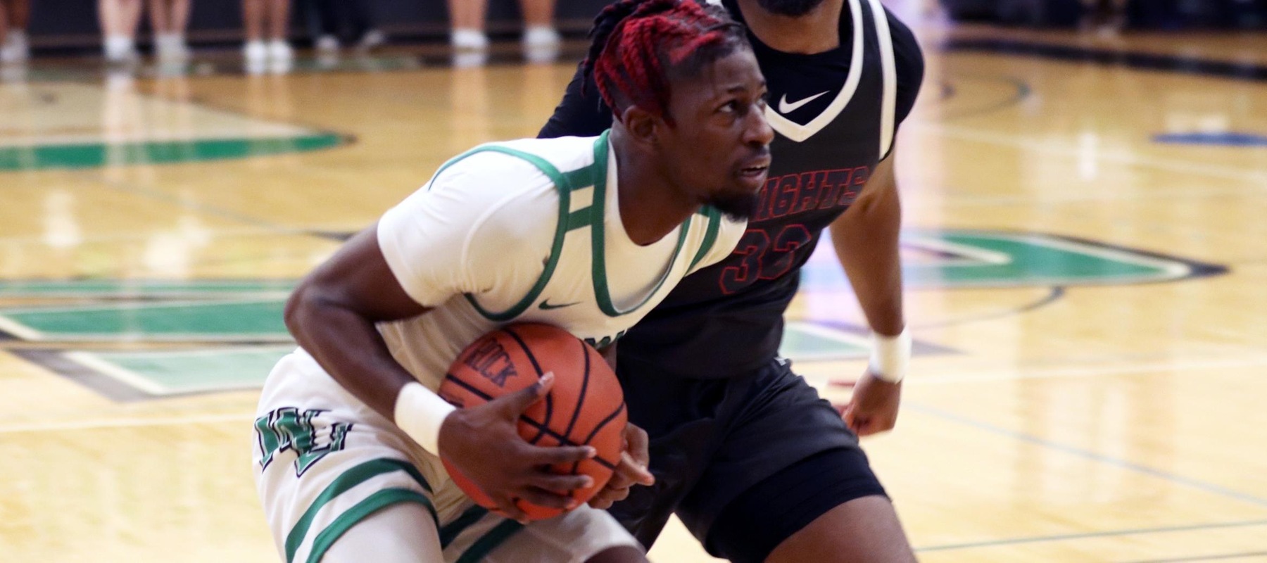 File photo of Amiri Stewart who scored 14 points to go with three steals, two blocks, and two rebounds at Holy Family. Copyright 2023; Wilmington University. All rights reserved. Photo by Dan Lauletta. February 15, 2023 vs. Queens.