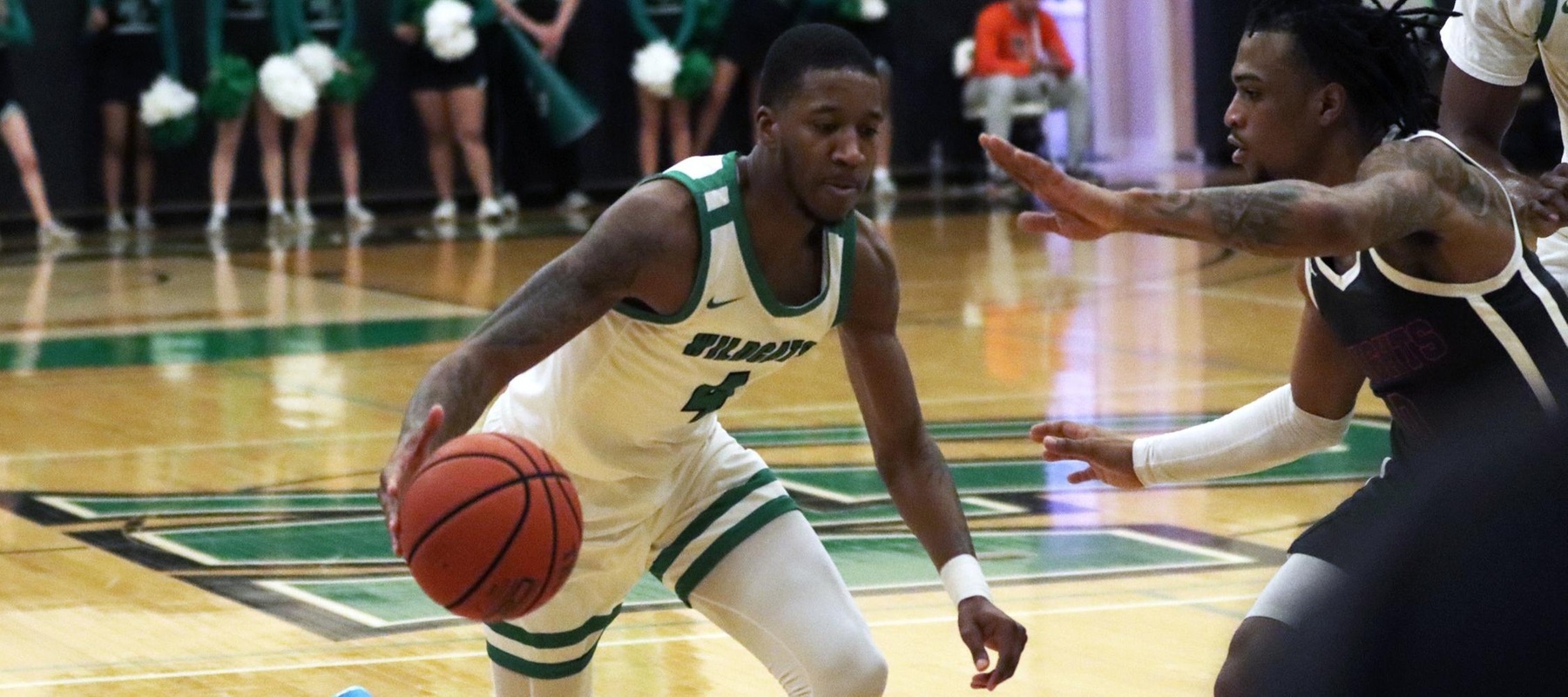 File photo of Taalib Holloman who scored 20 points at Shippensburg. Copyright 2023; Wilmington University. All rights reserved. Photo by Dan Lauletta. February 15, 2023 vs. Queens.