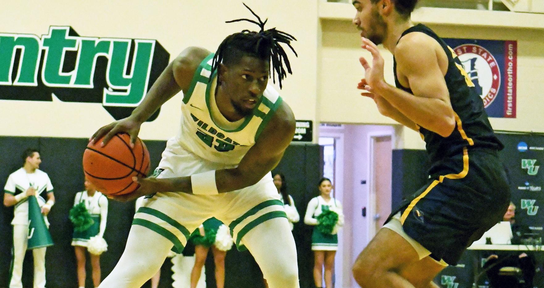 File photo of Amiri Stewart who scored 30 points on 7-of-11 shooting, adding 14-of-20 from the foul line against Jeffersson. Copyright 2024; Wilmington University All rights reserved. Photo by Alea Javorowsky, January 23 vs. Goldey-Beacom.