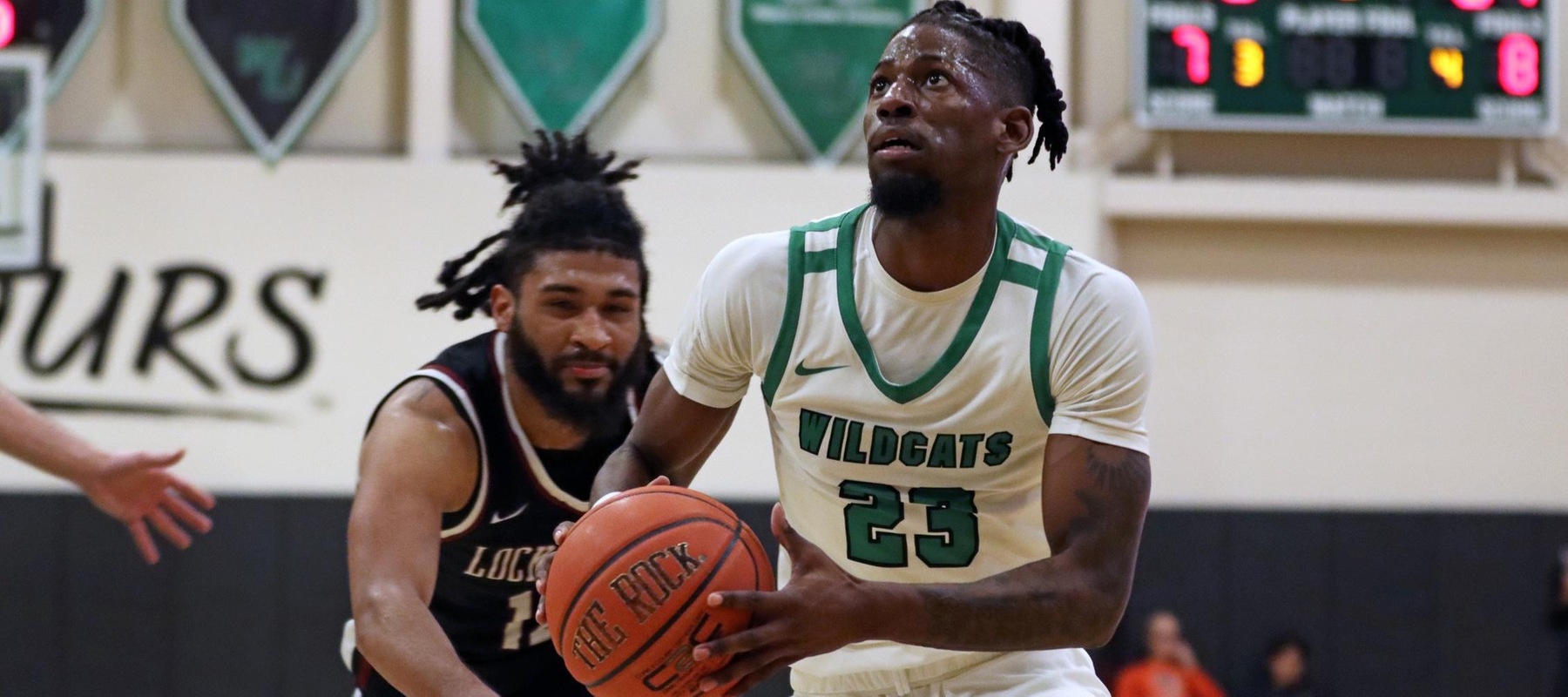 Photo of Amiri Stewart who led the Wildcats with 23 points on 8-of-10 shooting against Lock Haven. Copyright 2023; Wilmington University. All rights reserved. Photo by Dan Lauletta. December 9, 2023 vs. Lock Haven.