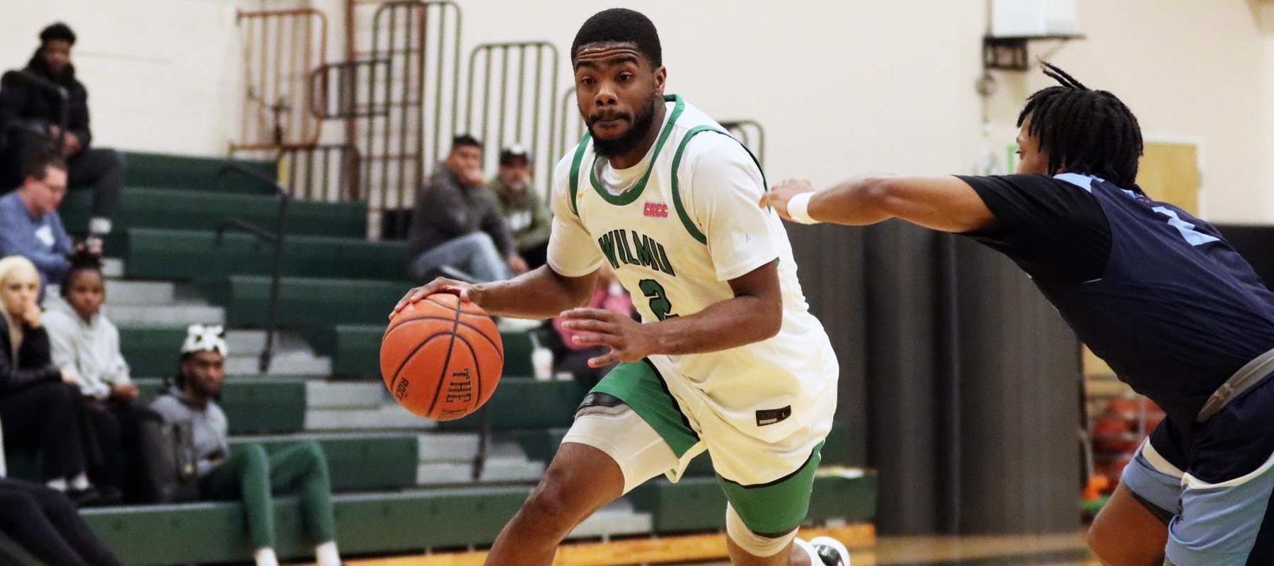 File photo of Manir Waller who secured his second straight double-double with 20 points and 10 rebounds against Bloomfield. Copyright 2025; Wilmington University. All rights reserved. Photo by Dan Lauletta. January 14, 2025 vs. Jefferson.