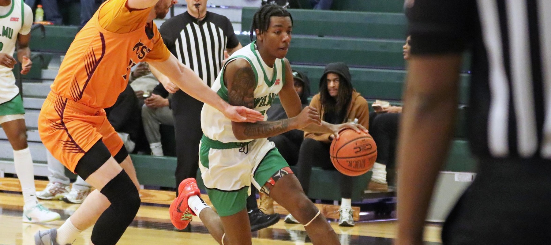 File photo of Jaylin Horsey who hit five three-pointers and scored 20 points at Holy Family. Copyright 2025; Wilmington University. All rights reserved. Photo by Dan Lauletta. February 1, 2025 vs. Post