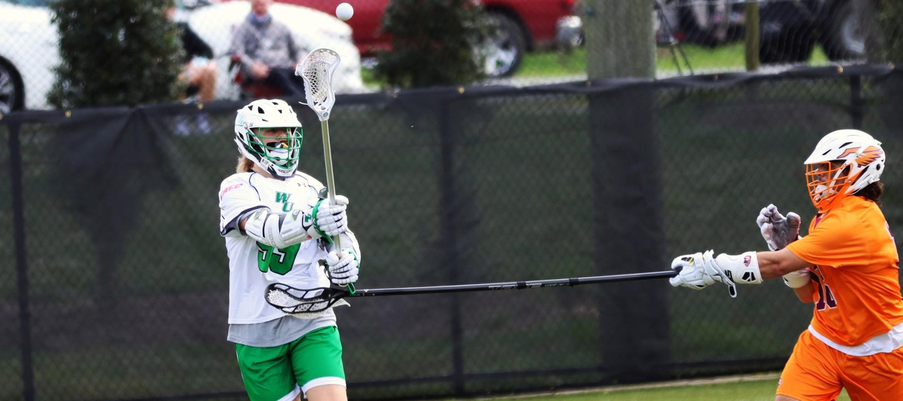 File photo of Logan Stinson who scored 2 goals and added 2 assists at Chestnut Hill. Copyright 2021; Wilmington University. All rights reserved. Photo by Dan Lauletta. April 10, 2021 vs. Post at WU Athletics Complex.