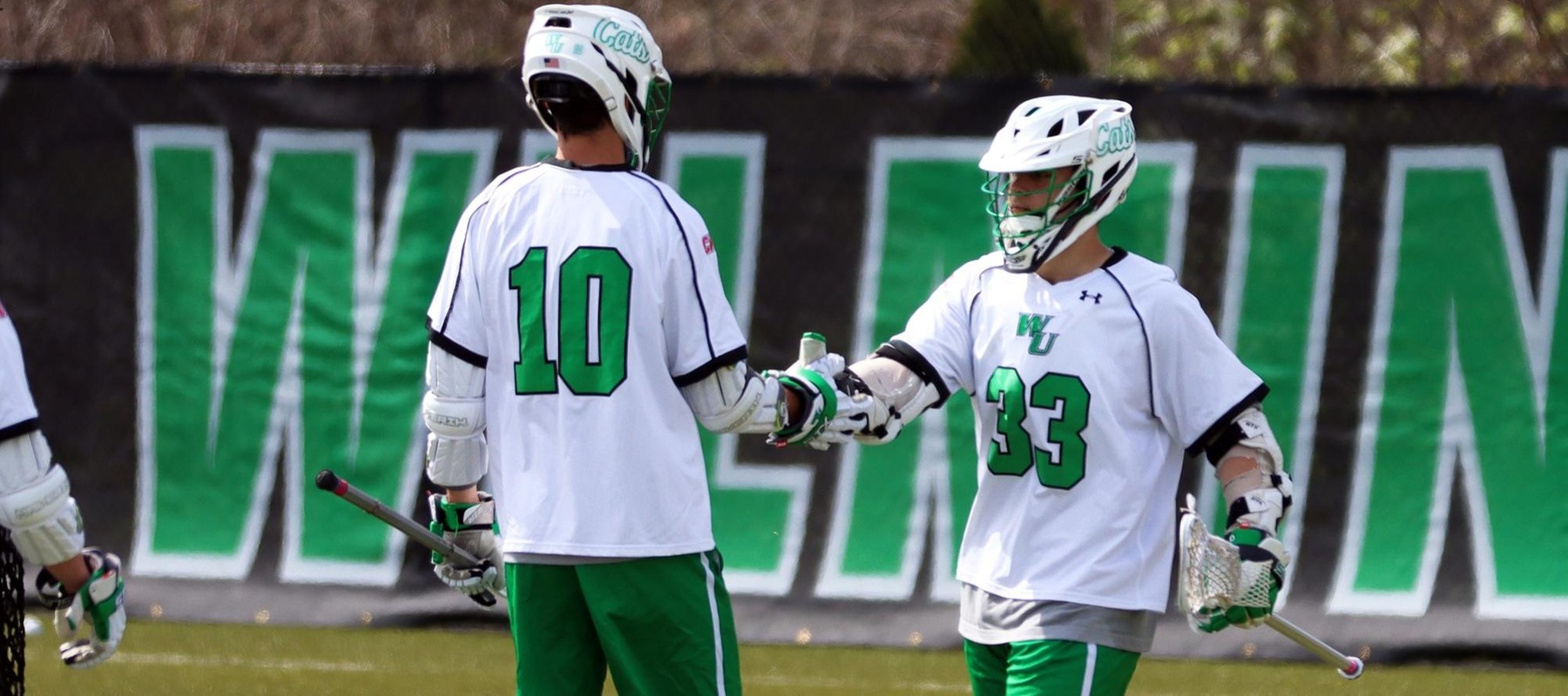 Photo of the team's top two leading scorers on Saturday, Jimmy Cava (10) and Giovanni Marino (33). Copyright 2021; Wilmington University. All rights reserved. Photo by Dan Lauletta. April 10, 2021 vs. Post at WU Athletics Complex.