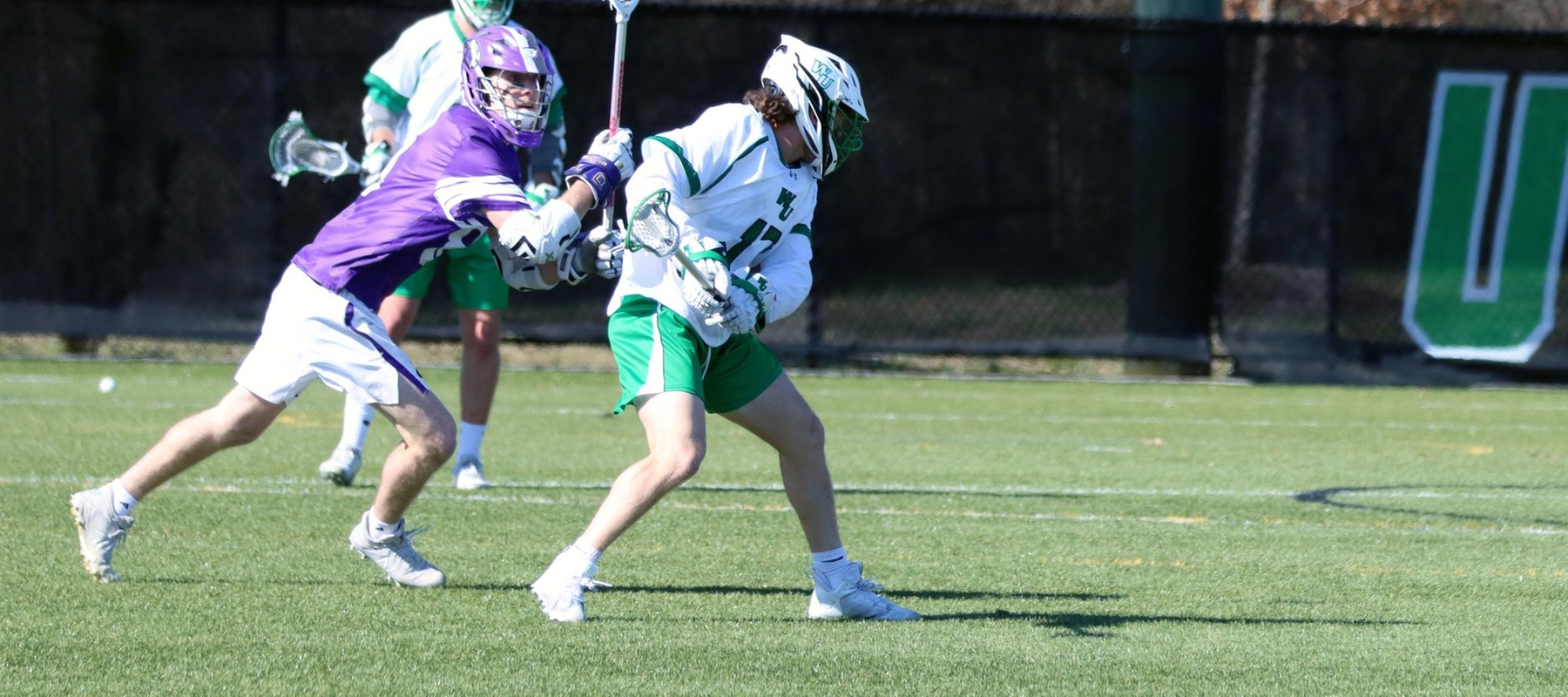 Photo of Jacob Herman scoring one of his team leading three goals against St. Michael's. copyright 2022; Wilmington University. All rights reserved. Photo by Mitchell Coll. March 16, 2022 vs. St. Michael's.