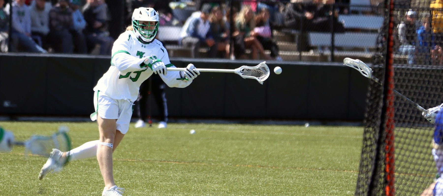 Photo of Logan Stinson who scored four goals and added two assists against Georgian Court. Copyright 2022; Wilmington University. All rights reserved. Photo by Dan Lauletta. April 2, 2022 vs. Georgian Court