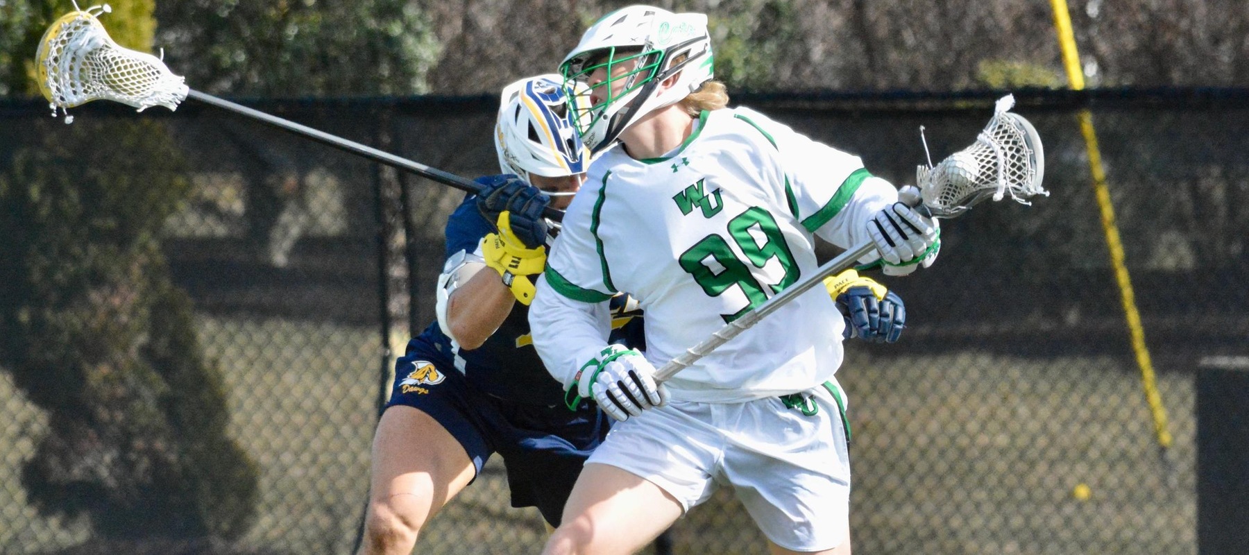 File photo of Logan Stinson who scored five goals, including the game-winner in overtime against Lake Erie. Copyright 2023; Wilmington University. All rights reserved. Photo by Chuck Settar. March 4, 2023 vs. #13 Pace.