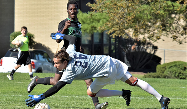Copyright 2017; Wilmington University. All rights reserved. Photo of Abdul Mansaray scoring his first goal against Nyack, taken by James Jones.